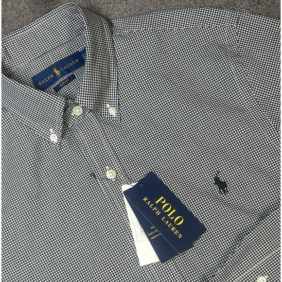New POLO RALPH LAUREN Men SM SLIM FIT L/S Button Down Shirt Black Gingham Check